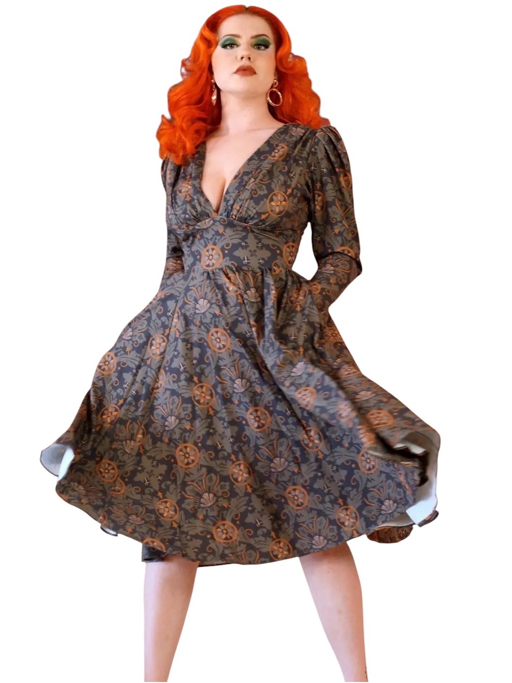 New PINUP GIRL CLOTHING Luna Dress in Royal Woods Green